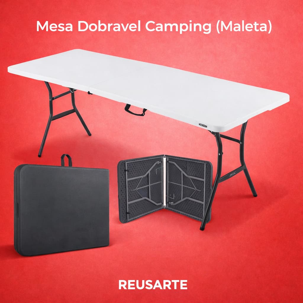 Mesa Portátil Dobrável 6 Lugares Vira Maleta com Alça